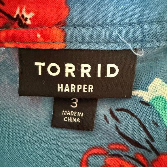 Torrid Womens Floral Rayon Challis 3/4 Sleeve Harper Blouse Blue Multi Size 3/3X - Picture 7 of 9